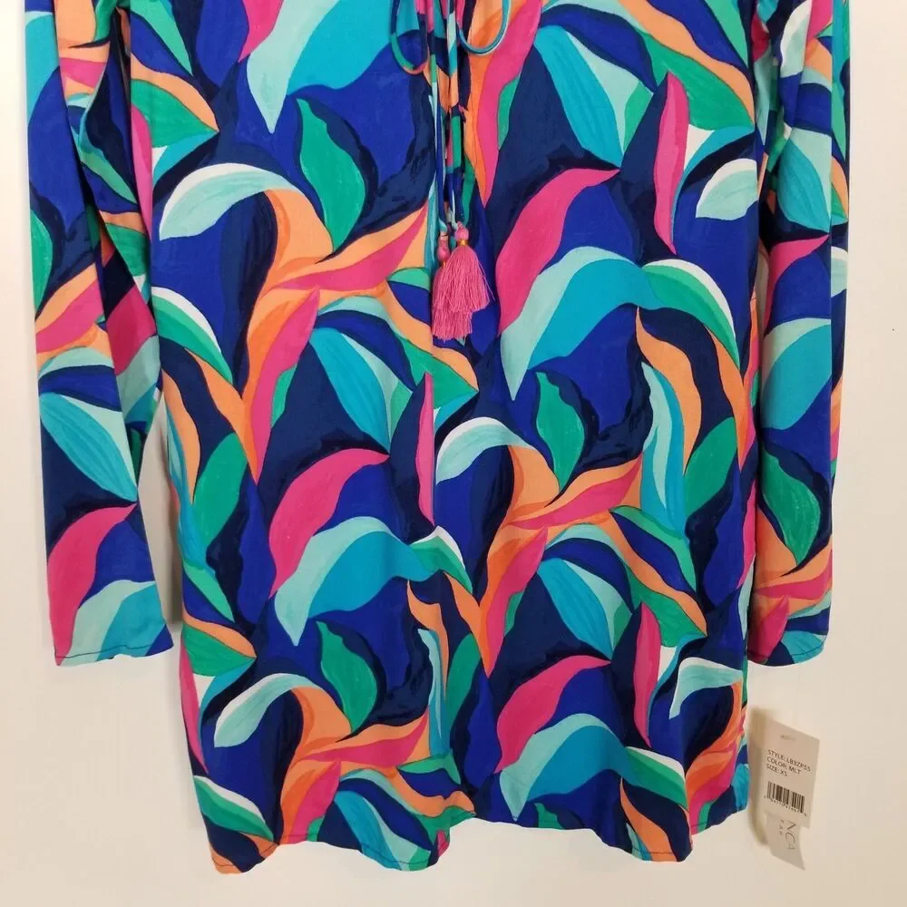 La Blanca Womens Blue Printed Lace-Up Beachwear Dress Sz XS  Swim Cover-Up Tunic